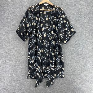 Emory Park Top Women S Small Black Floral Short Sleeve Open Front Casual Sheer